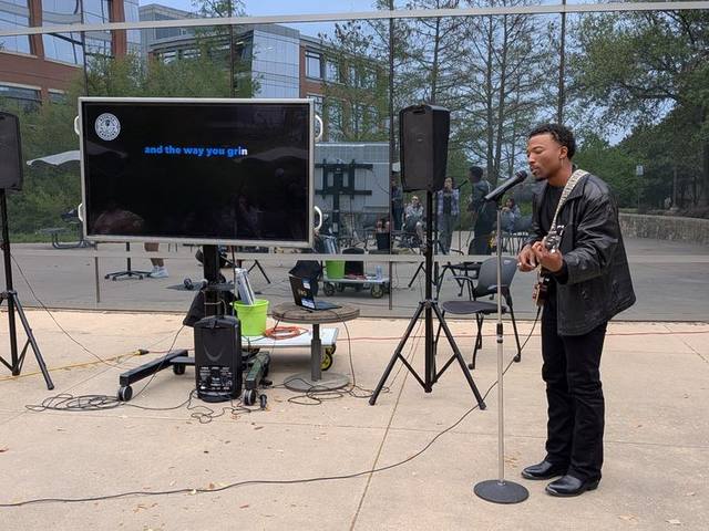 Lyrics on the big screen so nobody gets left behind.